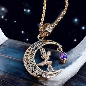 Copper Fairy on the Moon Pendant necklace